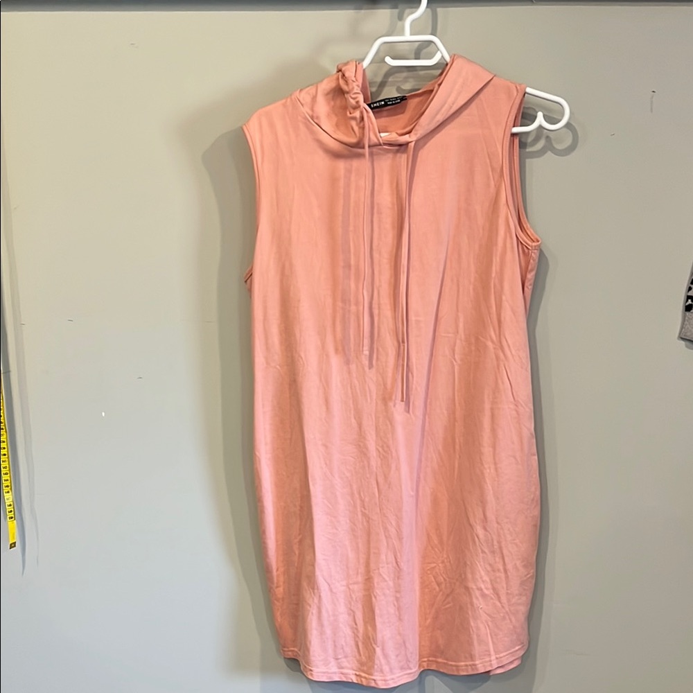 Pinkish orange Sleeveless Hooded bathing suit cover up/dress